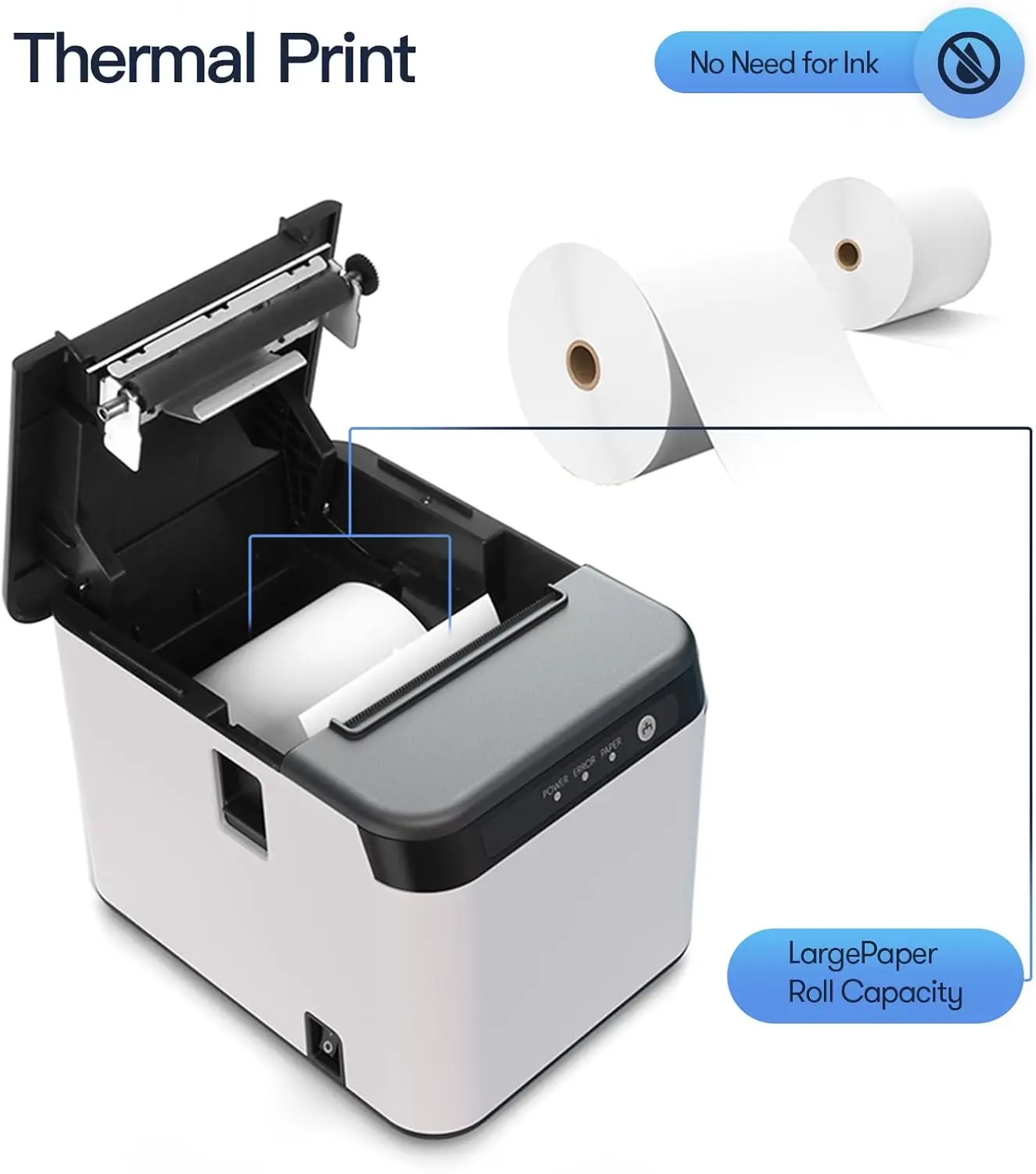 80mm 영수증 프린터 ESC/POS 미니 열전사 프린터 USB LAN 블루투스(자동 커터 포함) 비즈니스 레스토랑 주방 슈퍼마켓용