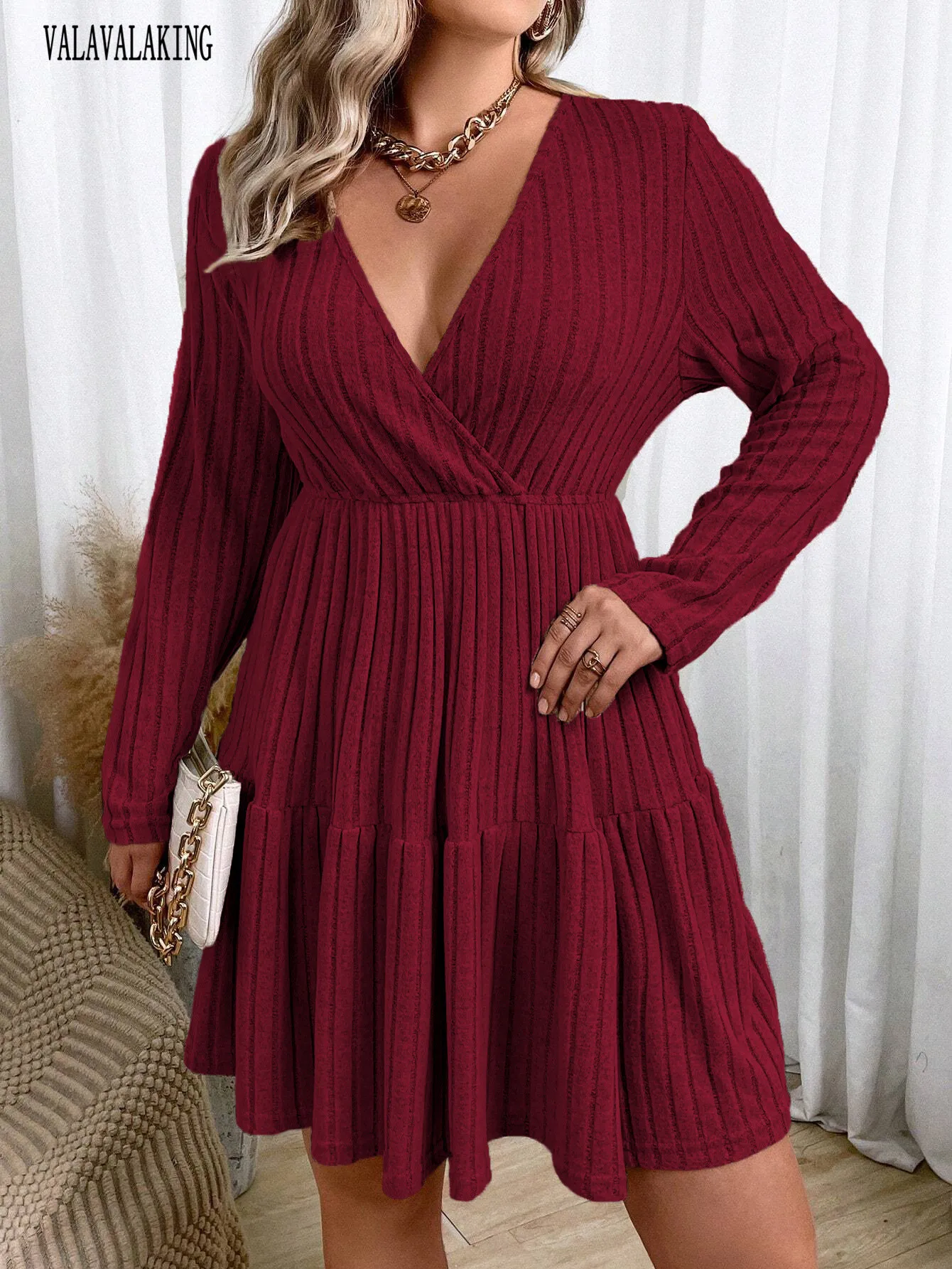 HS0271 Winter Premium Thick Anti Cold Plush Long Knitted Dress main image 1