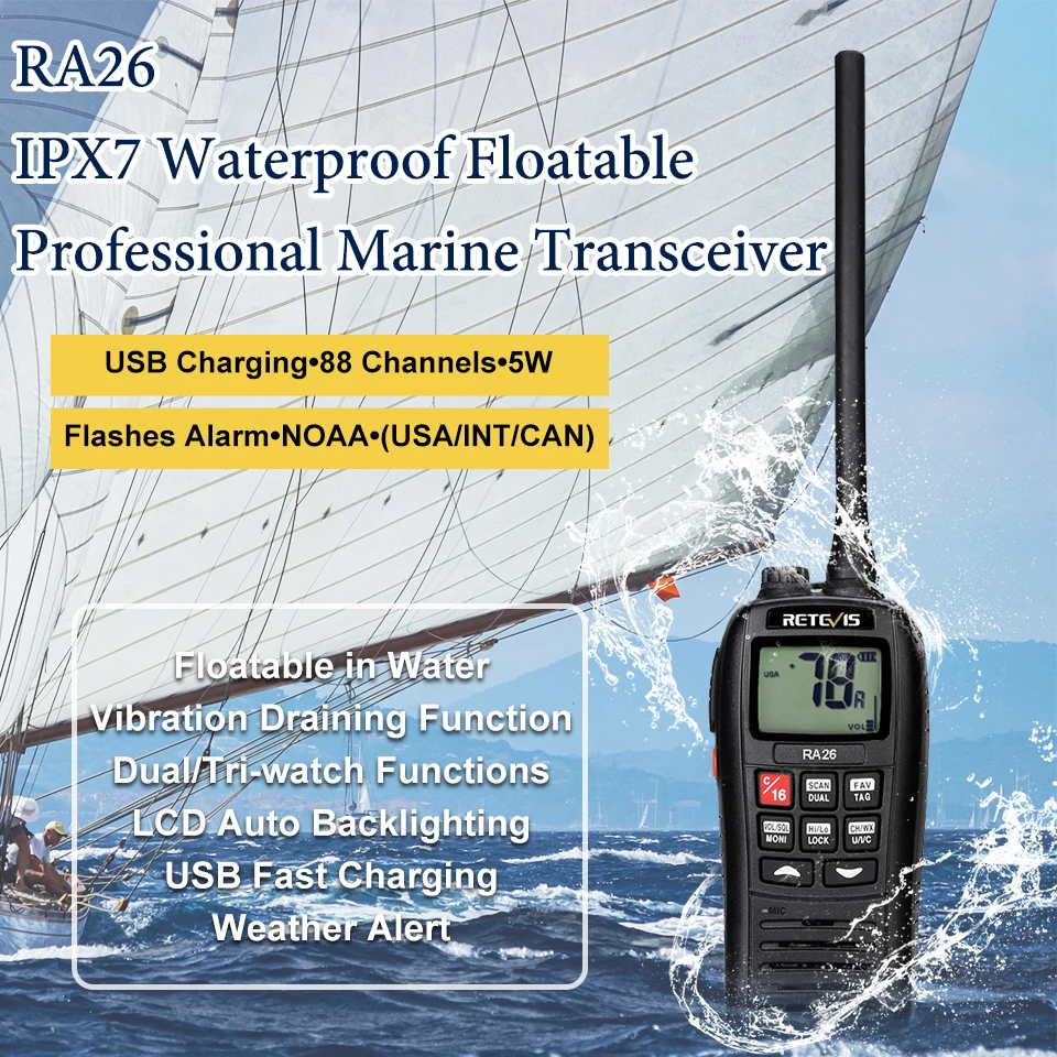 Retevis Ra26 Vhf Marine Ip67 Waterproof Vhf Nautical Station Portable