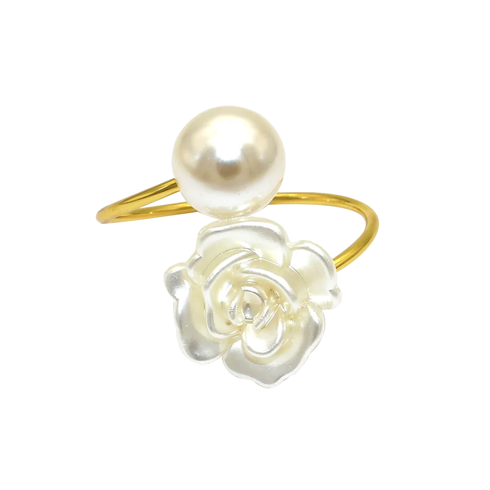 Boho Pearl Napkin Rings Set Of 24 - Adjustable Elastic Rings For Wedding, Baby Shower, Easter