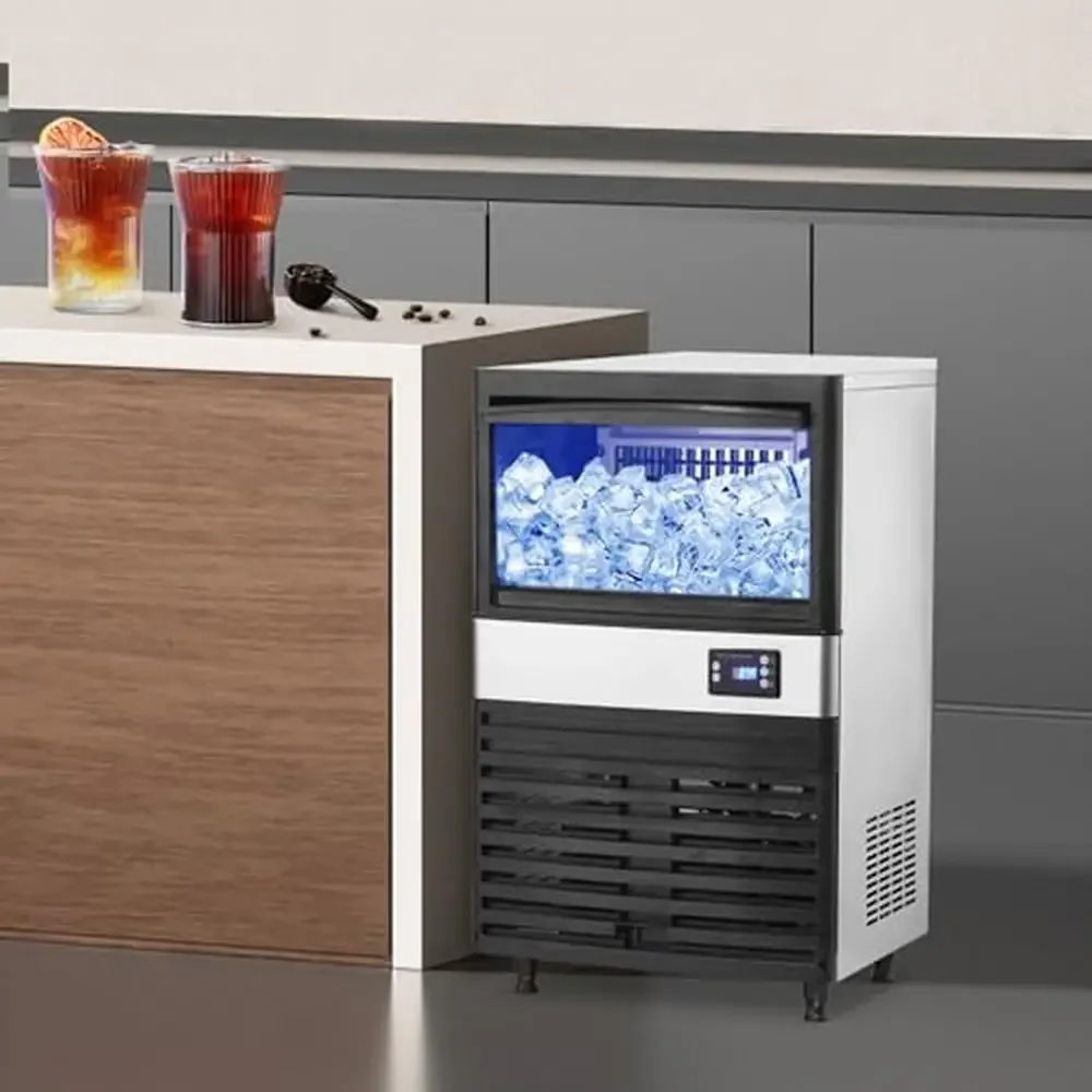 Commercial Ice Maker Machine 150LBS/24H Ice Machine with 30LBS Bin Drain Pump Water Filter and Scoop Blue Light 20" Premium 5