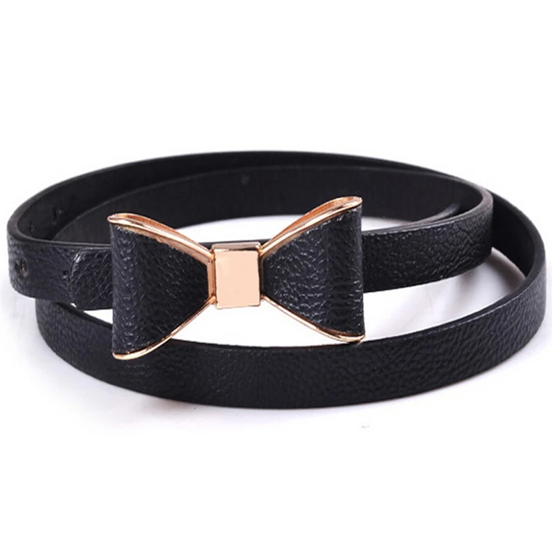 New Fashion Women Girl Cute Sweet Candy Colors Bowknot PU Leather Thin Skinny Waistband Belt For Dress Hot Drop Shipping