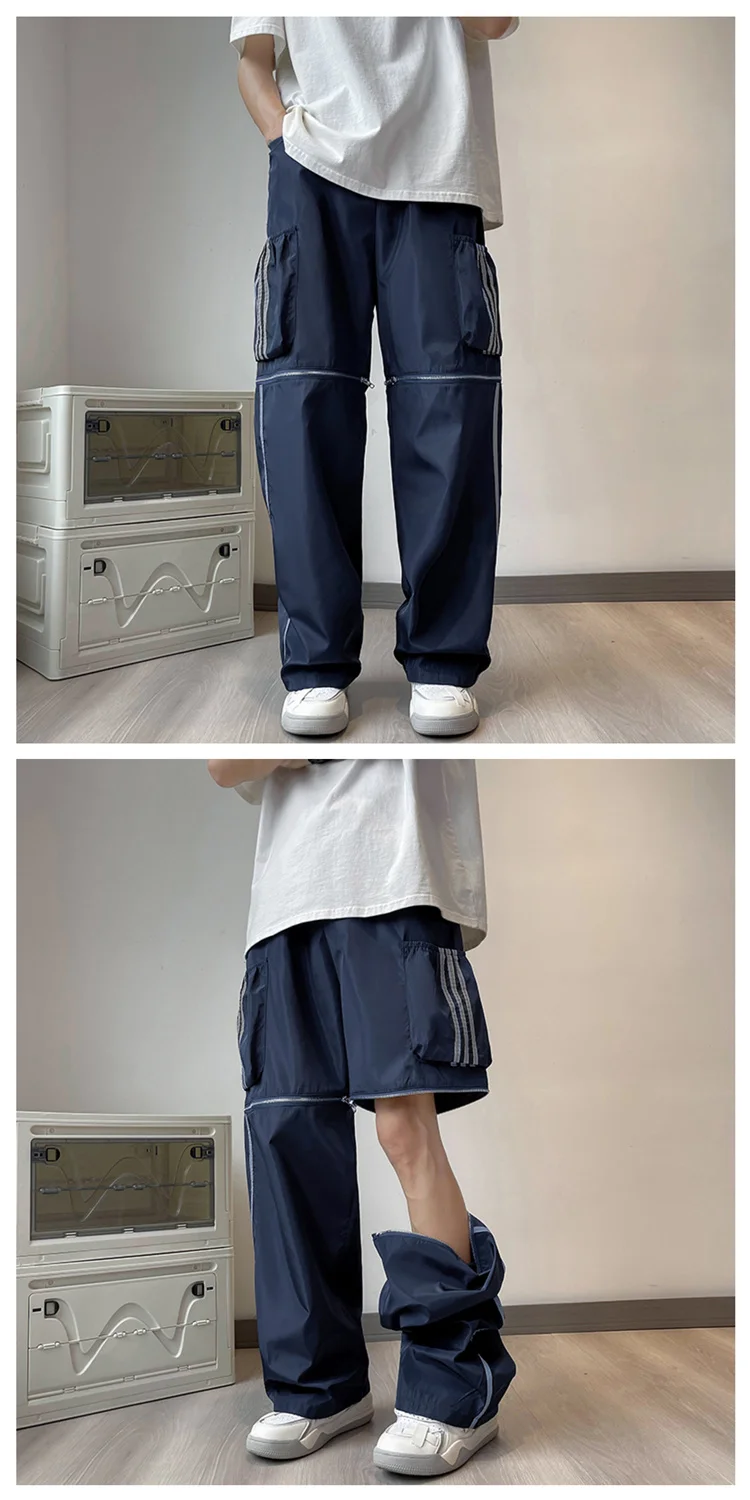 Description Picture 6 of itemAmerican Zipper Detachable Overalls Summer Men's High Street Functional Ruffian Handsome Loose Wide-leg Mopping Pants Trousers