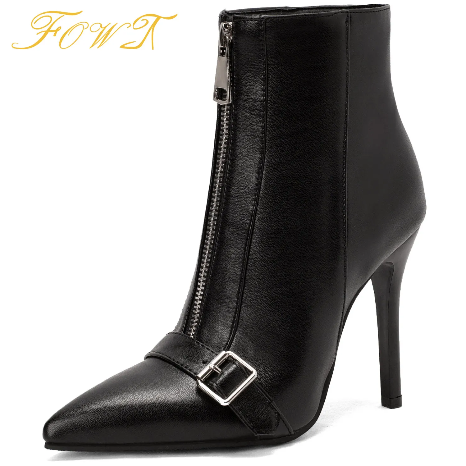 

Black women's ankle boots pointed toe stiletto zipper ankle boots plus size 45 46 women's winter fashion mature shoes