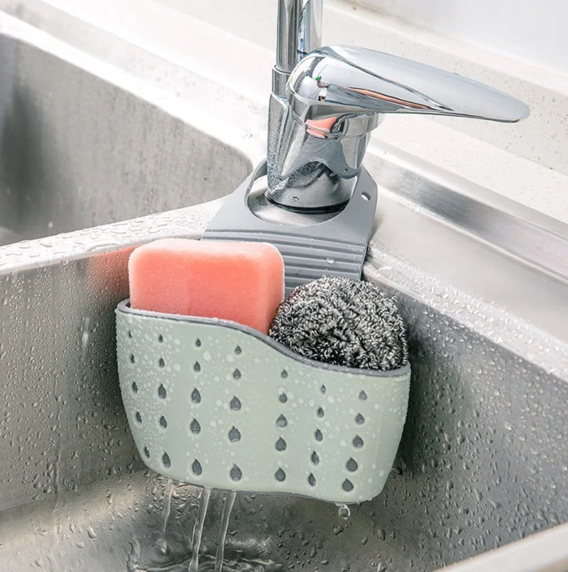 Home Storage Drain Basket Kitchen Sink Holder Adjustable Soap Sponge Shlf Hanging Drain Basket Bag Kitchen Accessories 2
