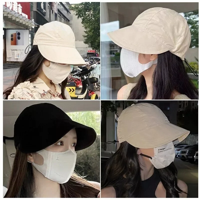 Foldable Sunhat Summer Outdoor Beach Fisherman Hat Sunscreen Protection Cap Adjustable Cotton Wide Brim Bucket Caps for Women