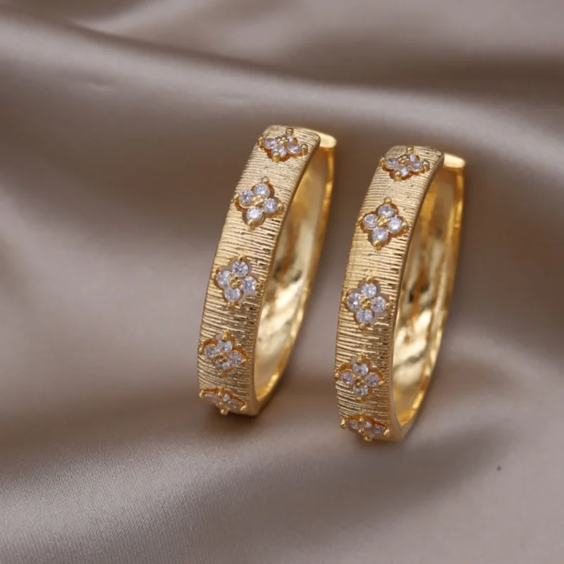 South Korea new design fashion jewelry 18K gold plated zircon flower big round earrings modern women's party accessories