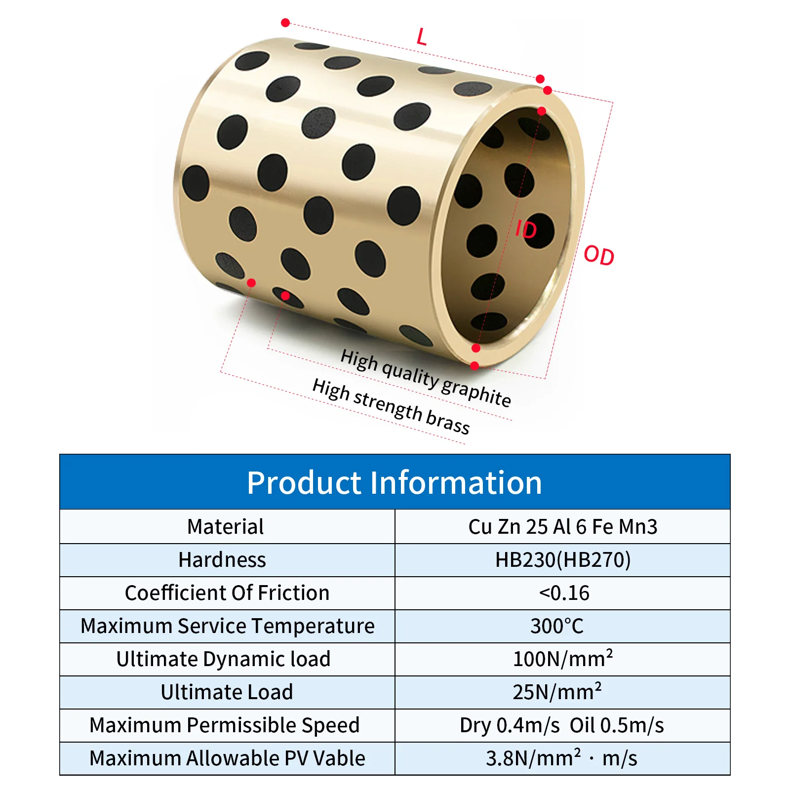 Graphite Brass Sleeve Bearing 8mm Bore x 12mm OD Plain Bearings Wrapped Oilless Bushings