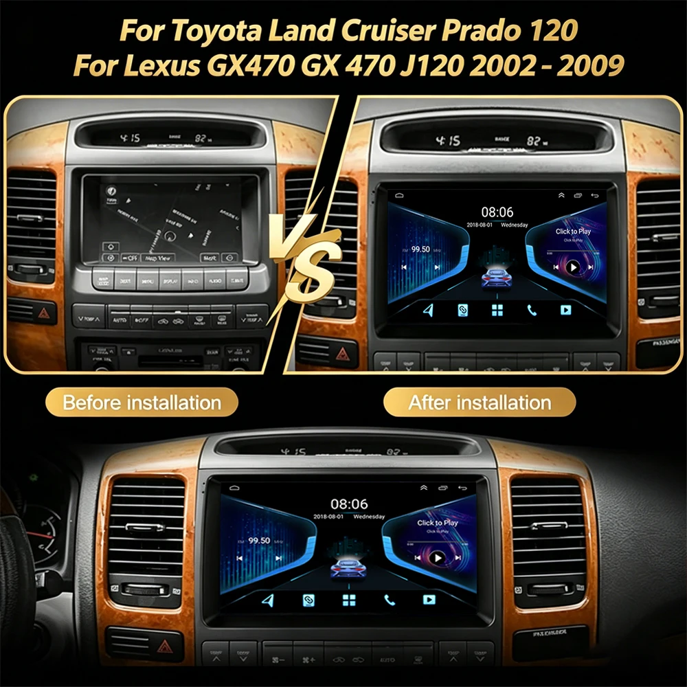 Android 16 para Toyota Land Cruiser Prado 120, para Lexus GX470 GX 470 J120 2002 - 2009, Carplay, GPS, Navegación, Estéreo, No 2din 2