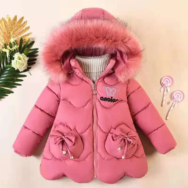2 3 4 5 Years Old Keep Warm Winter Girls Jacket Cute Bow Butterfly Fur  Collar Thick Outerwear For Kids Toddler Outdoor Clothes - AliExpress