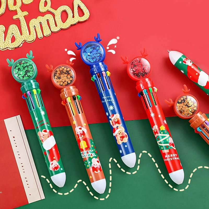Christmas All in one Ballpoint Pen Cartoon Santa Claus Ten Color Pen Christmas Printing Multi-color Marking Stationery Gift puppy stickers cartoon seal labels classified marking paper adhesive dot round tags