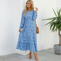 Robe longue en mousseline de soie pour femmes, style bohème décontracté, manches longues, taille haute, pour la plage, motif floral, automne 5