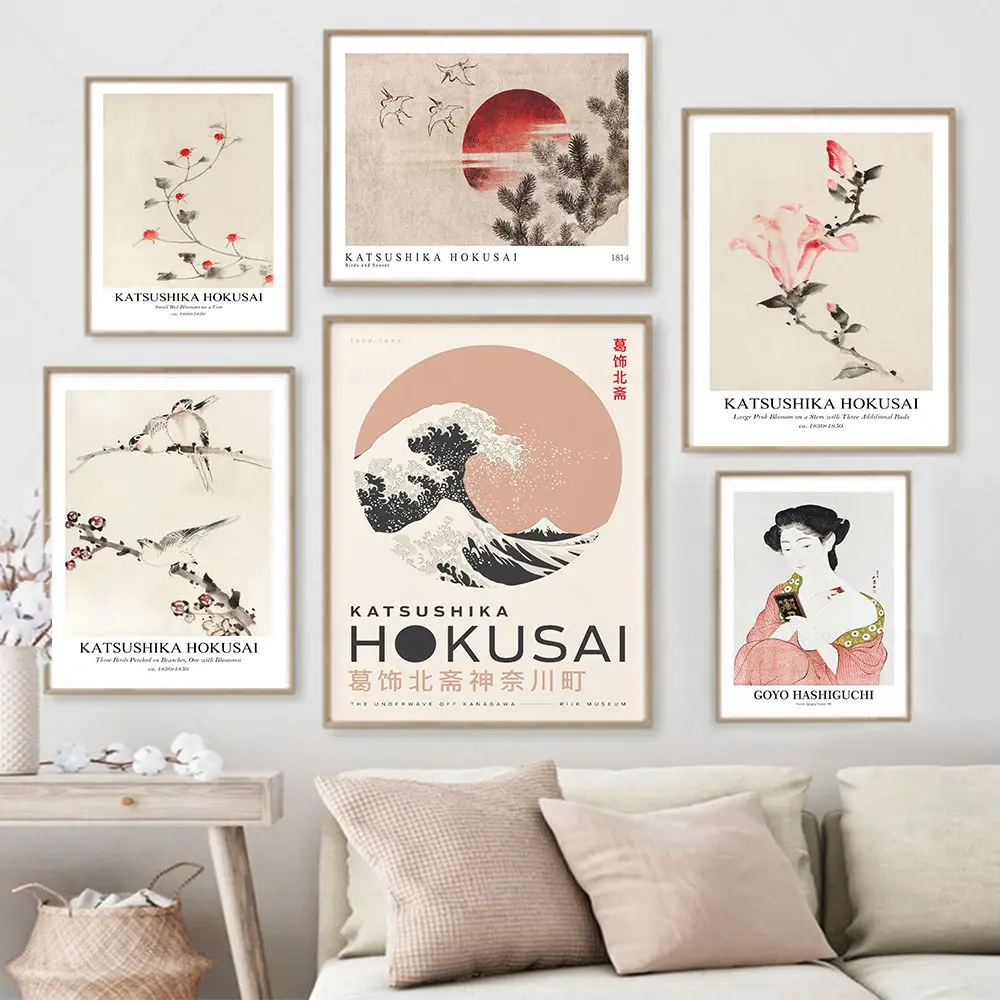 

Japanese Prints Katsushika Hokusai Art Exhibition Poster Vintage Flower Bird Canvas Painting Wall Pictures For Living Room Decor