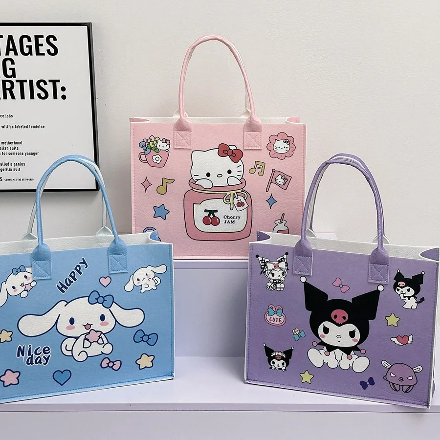 

Сумка Hellokitty Sanrio, фетровая мультяшная сумка, новая Студенческая сумка большой вместимости, Повседневная модная сумка-тоут Kuromi