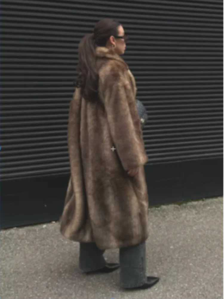 Women's Luxury Soft Thicken Warm Hairy Faux Fox Fur Coat Fashion Oversized Brown Long Sleeve Fluffy Jacket 2024 Lady Streetwear 2