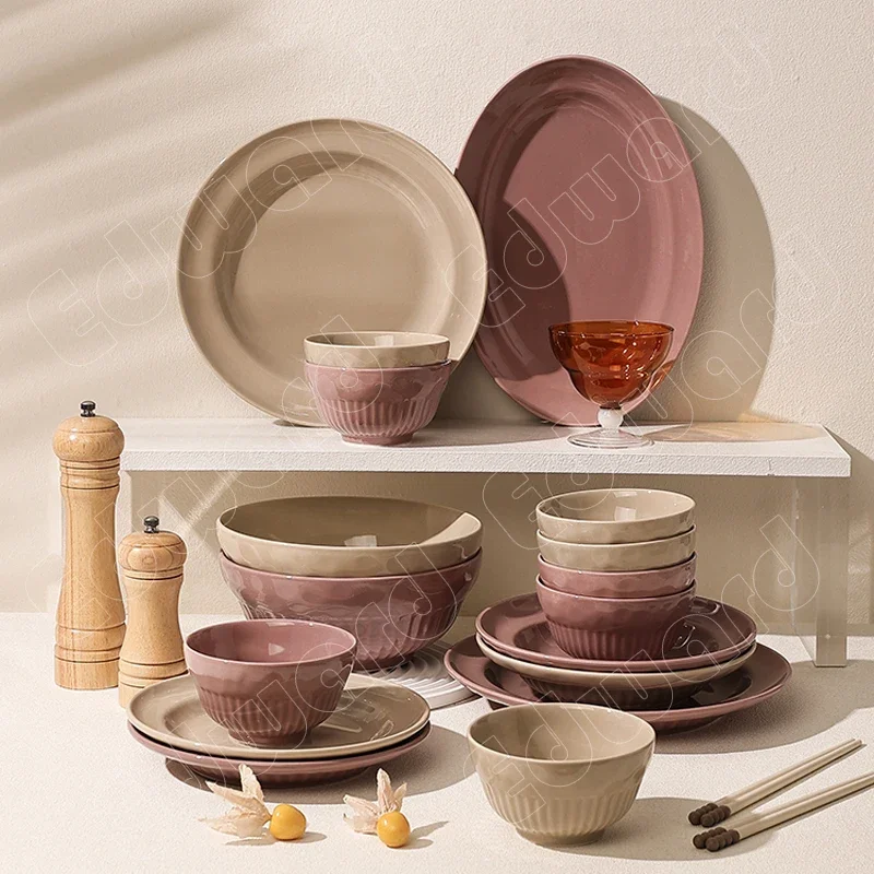 Plates Set Nordic Style Ceramic Plate Modern Solid Color Dinner