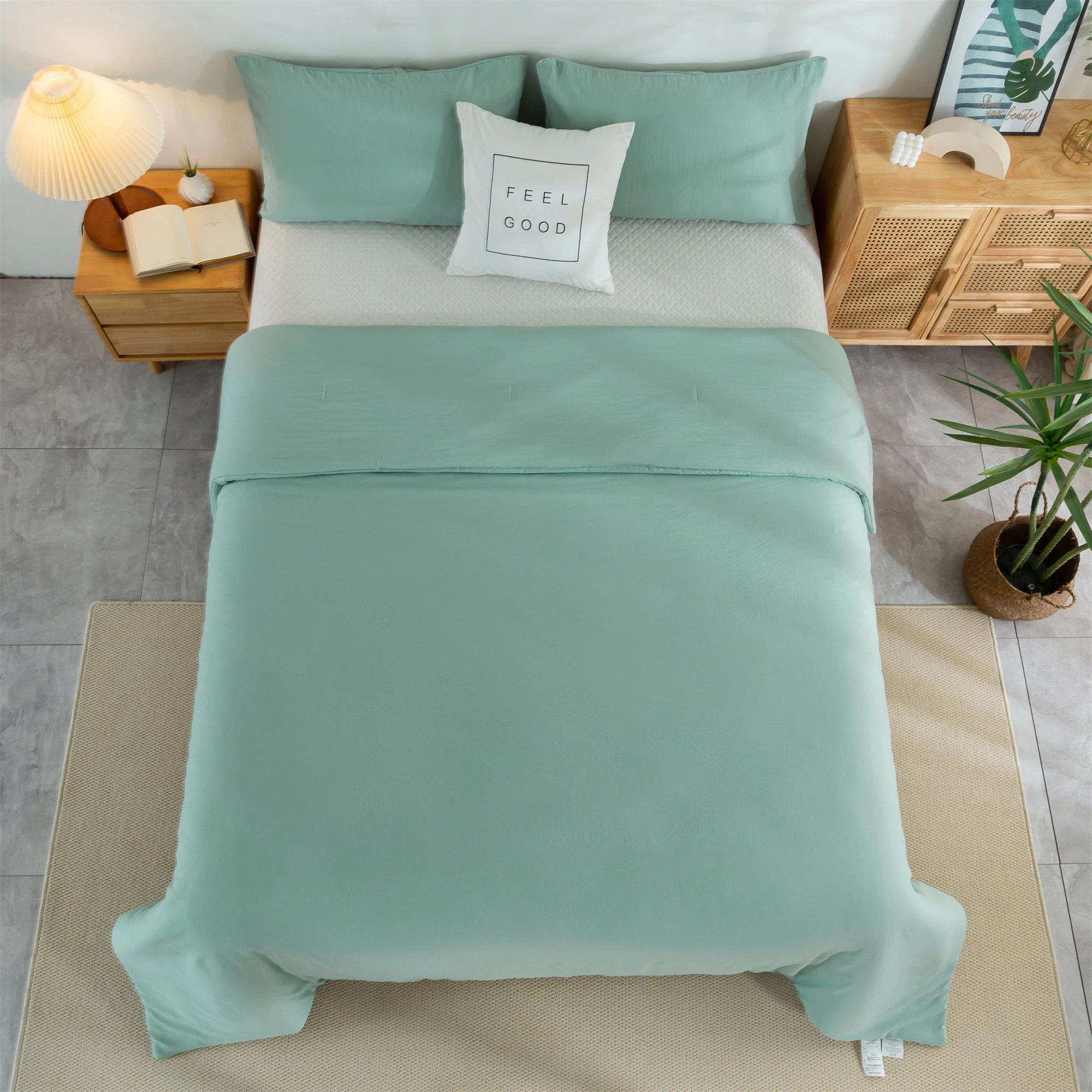 

Queen/Full Size Solid Color Quilt Set Ultra-Soft Washed Bedding Comforter Sets for Kids Girls sage green & 2 Pillow Sham