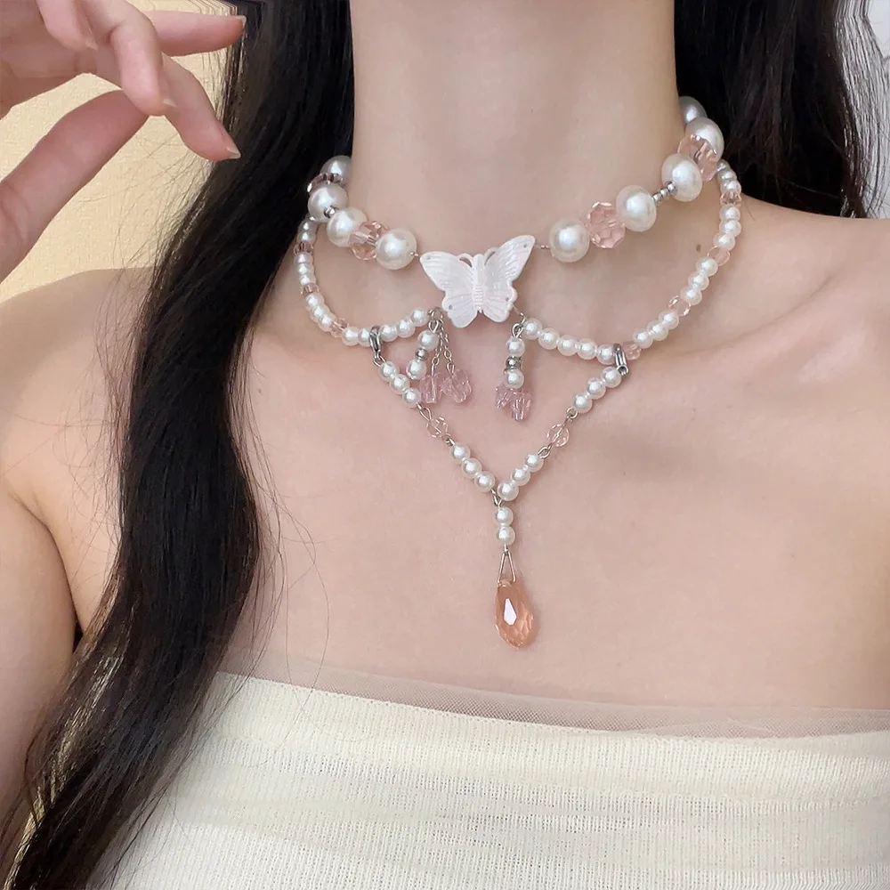 Butterfly Tassel Imitation Pearl Women's Necklace Fashion Beaded Wedding Party Choker Necklace For Women Fashion Jewelr 2023 New
