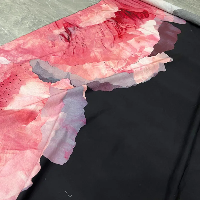 22 가을 신제품 큰 장미 꽃 검은 배경 패턴 순수 코튼 포플린 디지털 인쇄 패브릭, 여성 스커트 원단