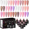 MEET ACROSS 18PCS/SET Extension Nail Gel Nude Pink Milkey White Glitter Semi Permanent Nail Art Gel Finger Prolong Varnish 1