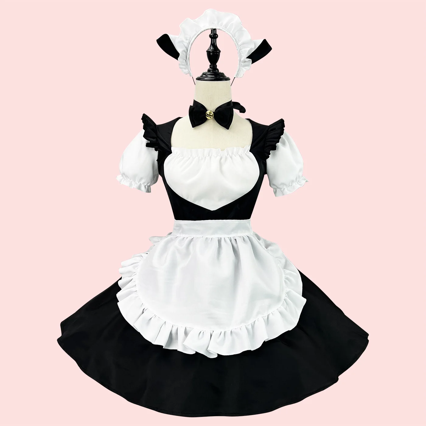 

Cosplay Japanese anime costume Lolita black cat dress cute bell maid dress waiter overalls