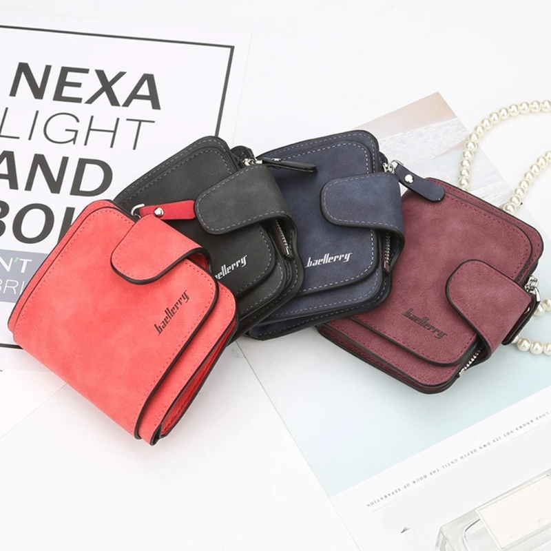

Women Fold Wallet Short Frosted PU Leather Wallet with Zipper ID Cards Name Card Holder Portable Coin Purse