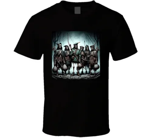 Robin Hood Skeleton Ghost Sherwood Forest T Shirt Maniche Lunghe O Corte