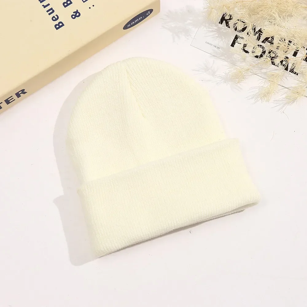 0-3Y Newborn Warm Crochet Hat Winter Knitted Beanie for Baby Knit Gorros Acrylic Wool Hat Candy Color Fold Brim Skullcap Ski Hat 6