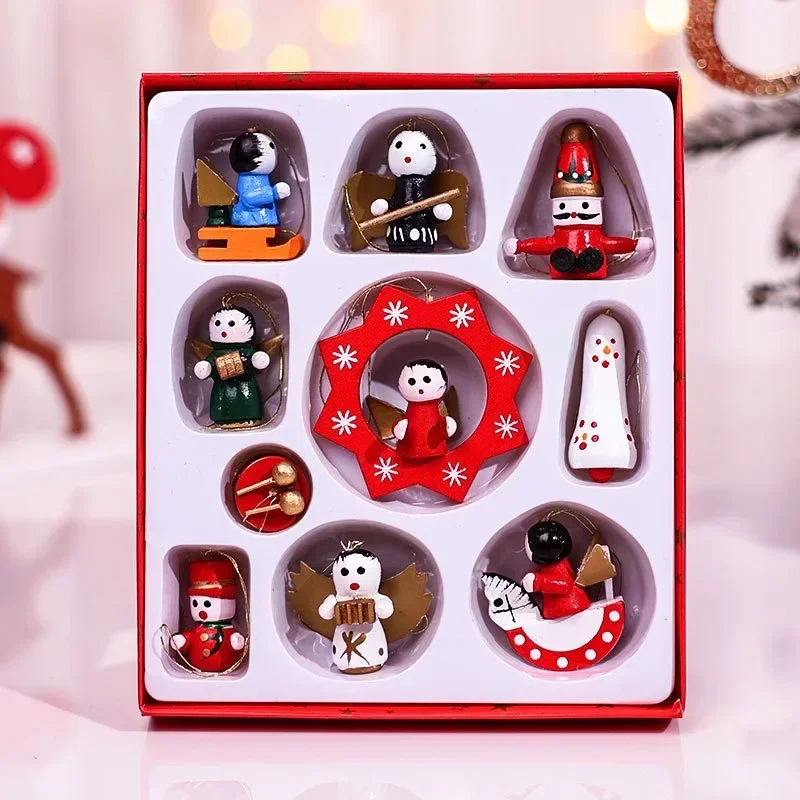 Electric Train Set Christmas Train and Image Ornaments Tree Set Hanging Wooden Miniature Decorations Pendant Wood Head Mini Ornament Decor Toys