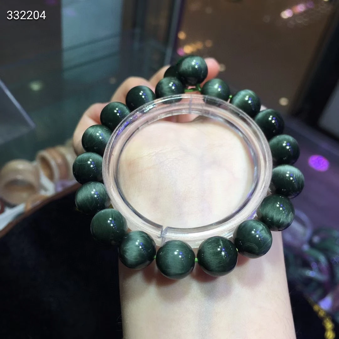 

Natural Green Rutilated Quartz Clear Round Beads Bracelet 11.2mm Cat Eye Women Men Cat Eye Wealthy Stone Genuine AAAAAA