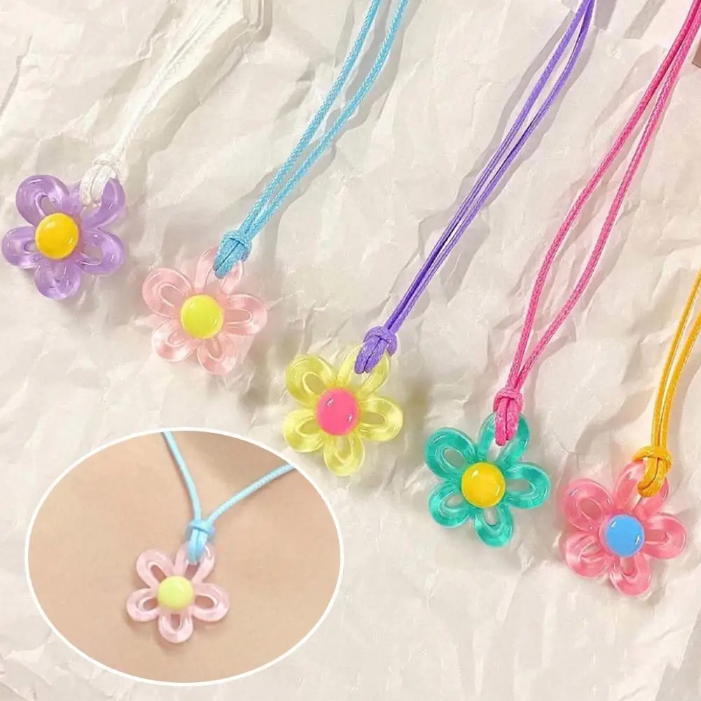 

Cute Colorful Flower Pendant Necklace For Women Creative Bloom Rope Chains Choker Korean Fashion Harajuku Jewelry Accessori O2M5