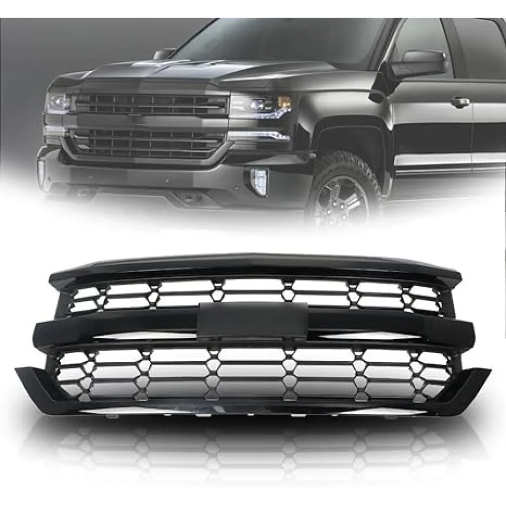Chevrolet Silverado 1500 2016-2018 Front Bumper Upper Grille Grill 84602489 (Black) 2