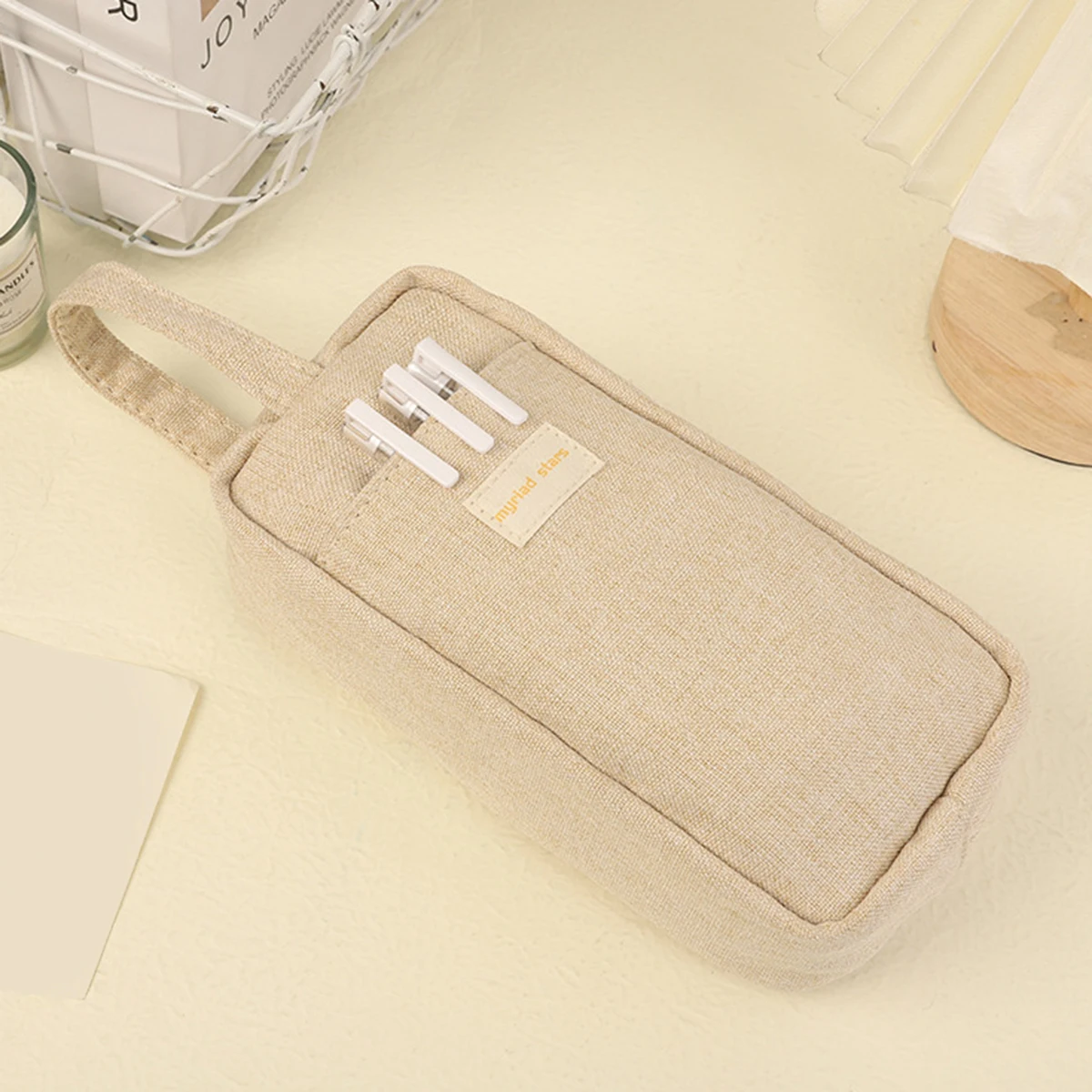 빈티지 캔버스 펜 가방 지퍼 디자인 대용량 야외용 필통 휴대용 문구 정리함 학생 개학 용품