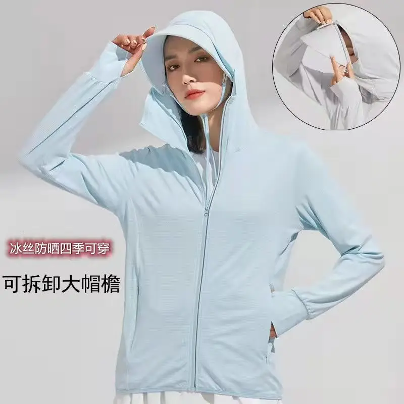 Summer Ice Silk Fishing Sun Protection Clothing for Men UV Protection Breathable Thin Shirt Hiking Jackets Quick Dry Couple Coat