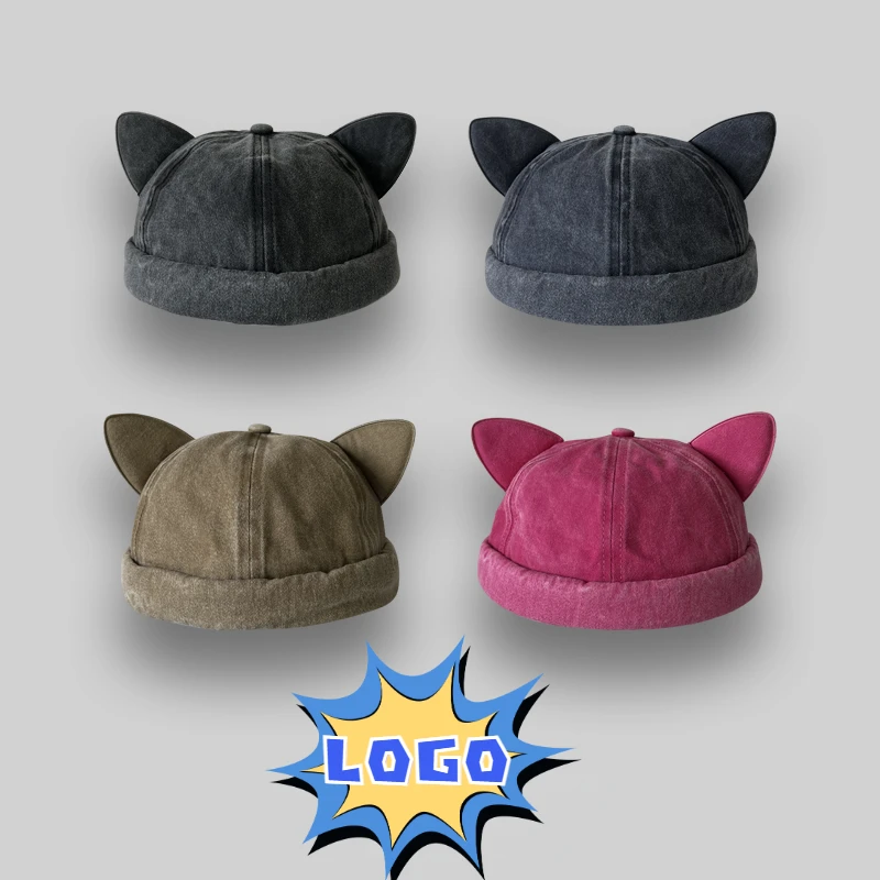 

Japanese Ins Cute Cat Ears Landlord Hat Women Summer Versatile Melon Fur Hat Trendy Male Personality Beret Cap for Man