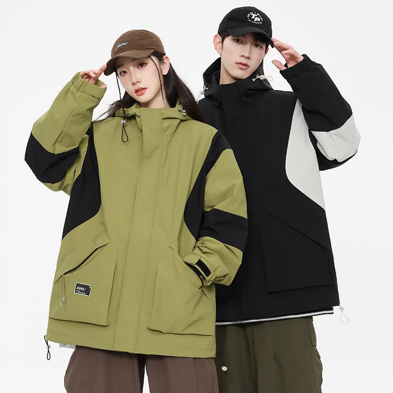 2024 Spring Windbreaker Men's and Women's Hooded Casual Versatile Loose Waterproof Coat Men's Fashion Gorpcore Spliced Jacket