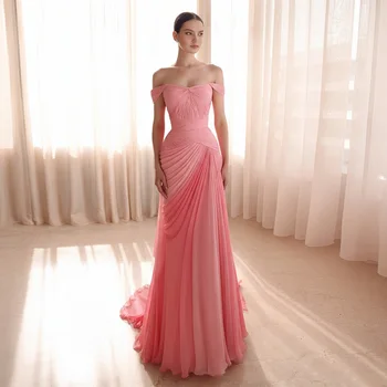 Sharon Said Elegant Off Shoulder Evening Dress Pleated Simple Pink Chiffon 2026 Women' s Formal Party Gown SF424 Customized 1