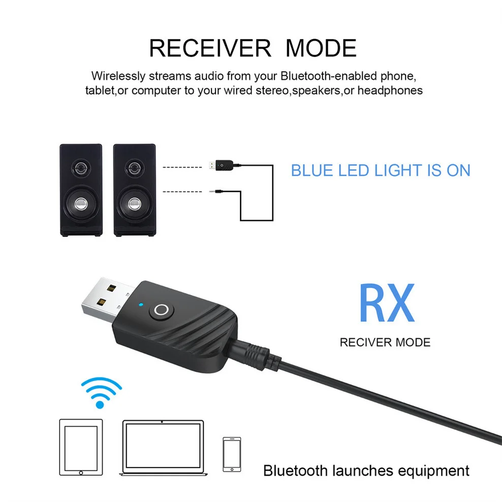 Lcckaa-receptor de Áudio e Transmissor Usb Bluetooth 5.0 Aplicar ao Computador Adaptador de tv Carro Saída Dupla Alto-falantes Fones de Ouvido em 1 - Imagem 2