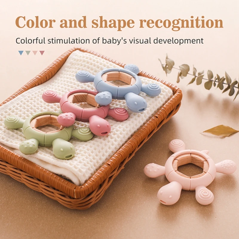Baby Teether Kid Cartoon Turtle Shape Teething Silicone Dental Care Gums Anti-eating Hand ​Molar Stick BPA Free ​Baby Accessorie 4