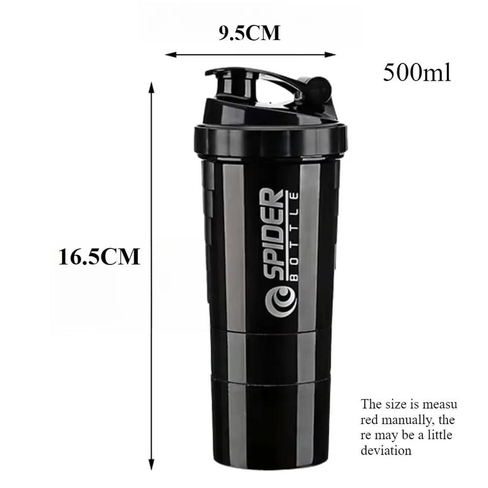 Shaker Bottle For Protein & Milkshakes - 401-500ml, PP Material, Leak-Proof, With Measurement Scale, White