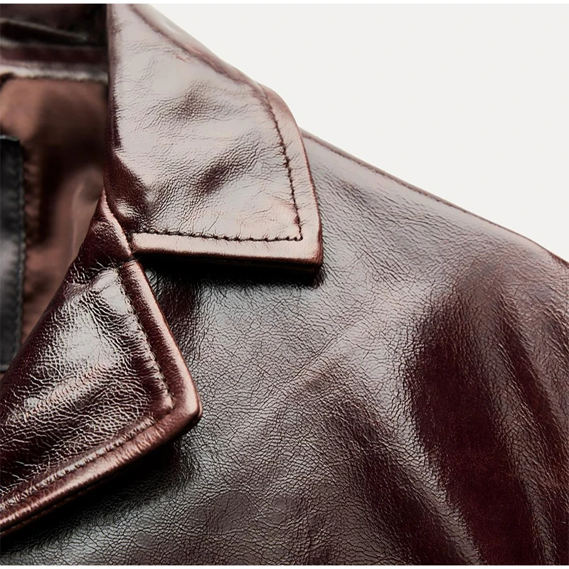 Vintage PU Leather Lapel Jackets Women Casual Loose Single Breasted Jackets Female 2025 Spring Chic High Street Outwear Tops