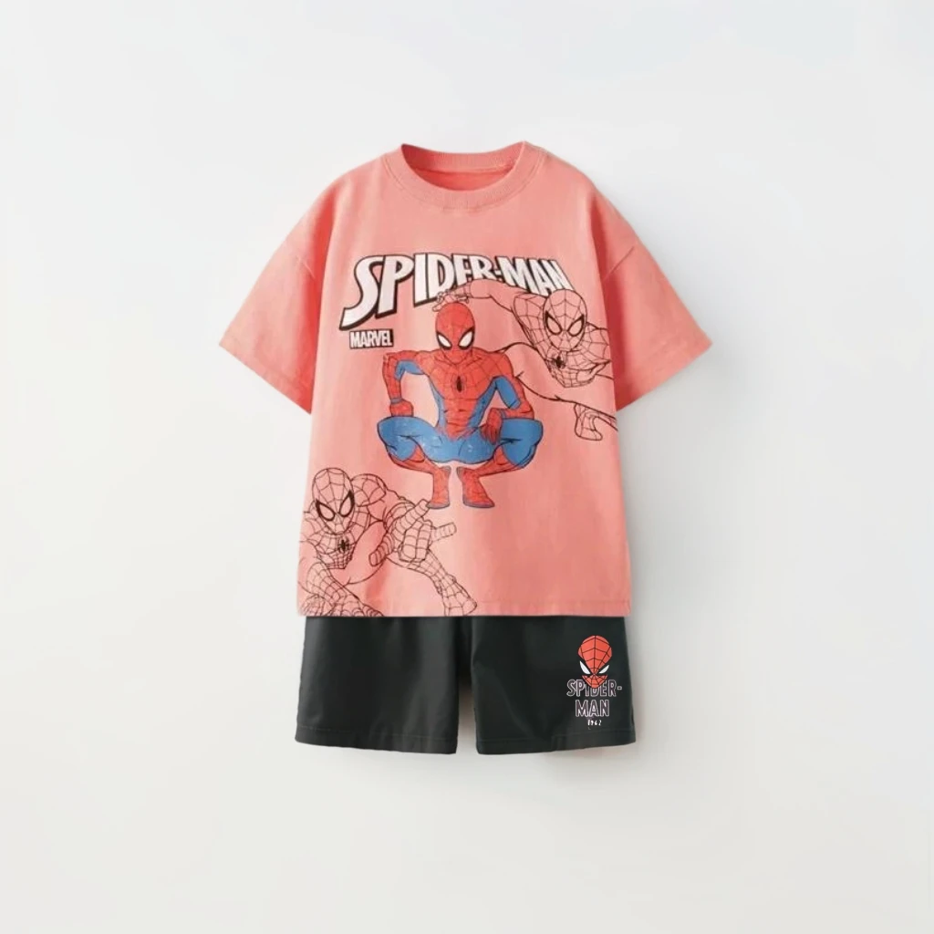 2025 Spider Man Print New Cartoon Short Sleeved Set For Baby Boys' Sportswear Summer T-shirt+shorts Children's 2-piece Set 4