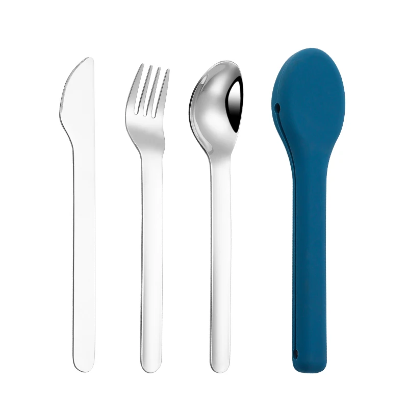 304 Stainless Steel Camping Picnic Portable Tableware Set Travel Cutlery Silicone Case Reusable Portable Case