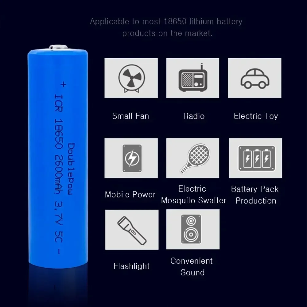 Doublepow-bateria Recarregável Icr 2600mah Bateria de Lítio Li-po Apontada Brinquedo Elétrico Campainha Ventilador Lanterna 18650 3.7v - Image 2