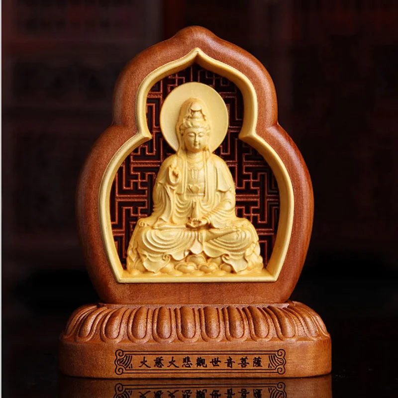 

Solid wood carving Hollow Guanyin - Maitreya Buddha decorative ornament Date Wood - Boxwood Home, car safe evil spirit ornaments