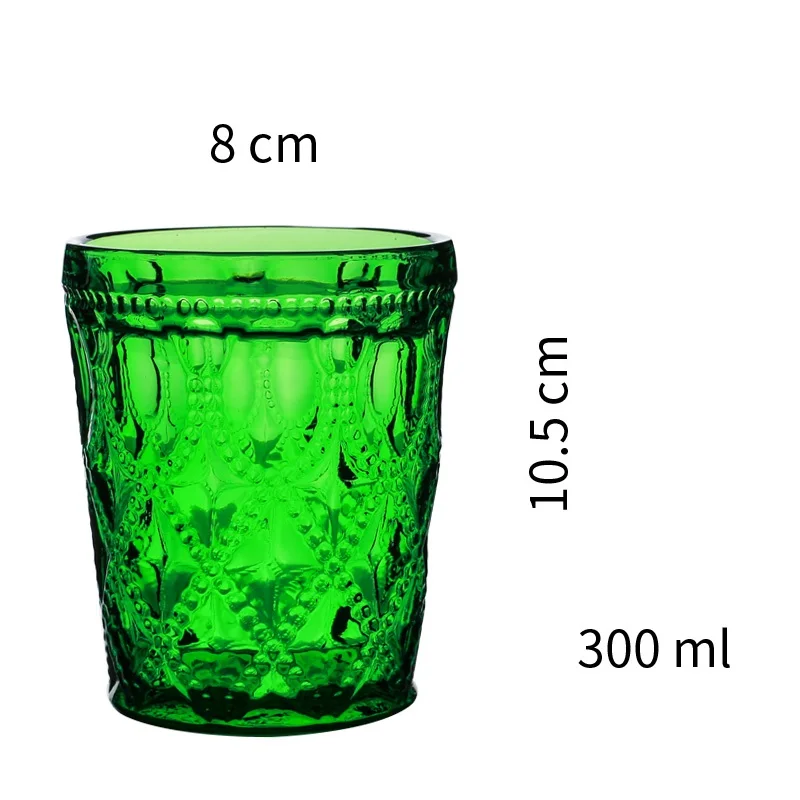 Water Glass Cup 300ml 10oz Vintage Embossed Heavy Tumbler Clear Green Red  Thick Milk Tea Juice Old Fashioned Glass Mug 1 Piece - AliExpress