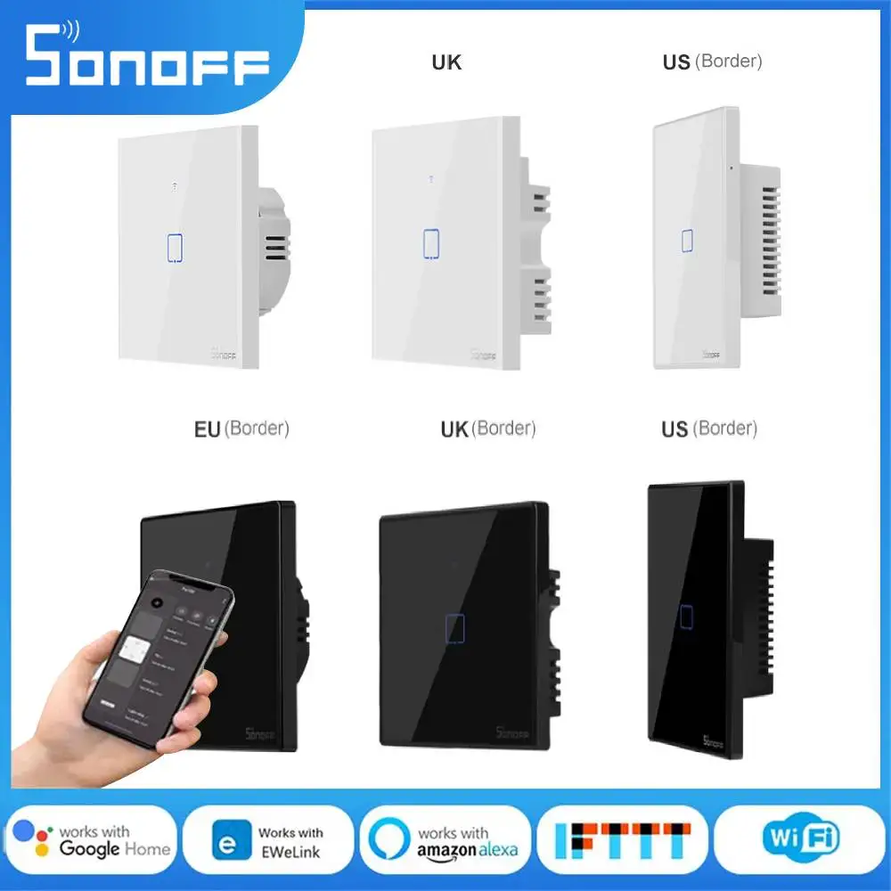 Sonoff-wifi Interruptor de Luz Inteligente ue Eua Reino Unido 3gang Interruptores de Parede de Toque Esp Suporte Alexa Alice Smartthings Rm433 Ewelink t2 t3