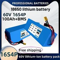 Batterie au lithium 60V 16s4p, batterie 60V 100Ah 2000W, BMS + chargeur intégrés 50A, batterie longue durée, transport aérien mondial 2