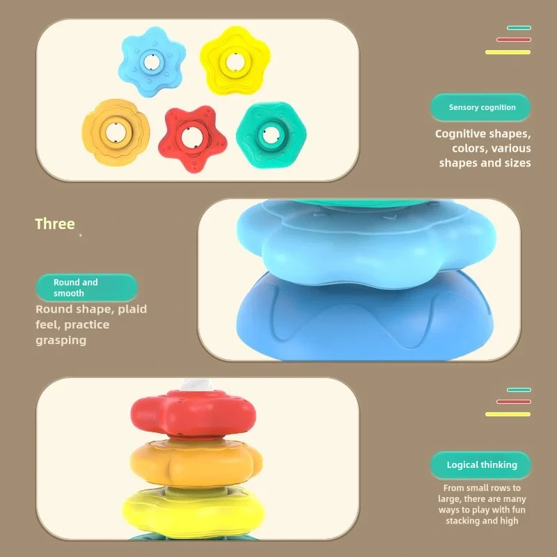 Premium Rainbow Spinning Tower Toy Strong ABS Plastic Stacking Educational Toy for Kids Rainbow Wheel Stacking Game