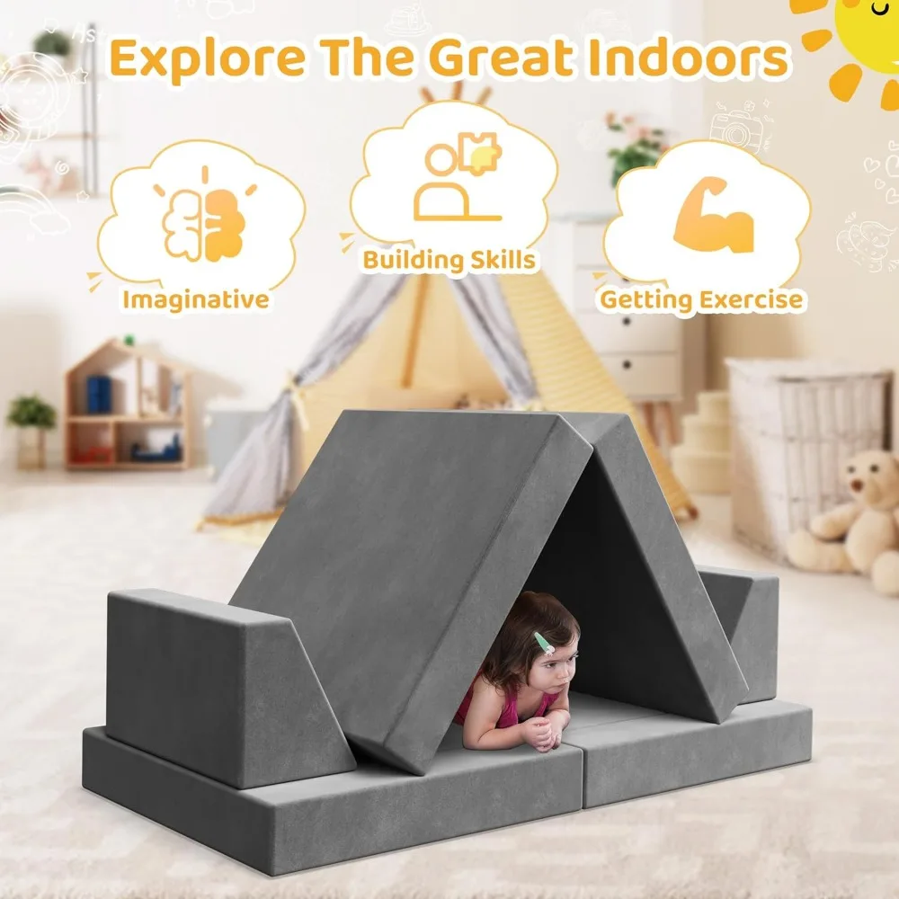 Modular Kids Play Couch Convertible-Toddler &Child Sofa DIY Creativing Play Couch for Playroom Bedroom Nursery Freely Removable 3